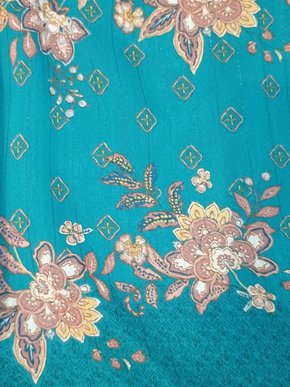 S C Society/Blouse Top/Women Large Teal Floral Sheer Chiffon Boho Romantic Style - Picture 5 of 10